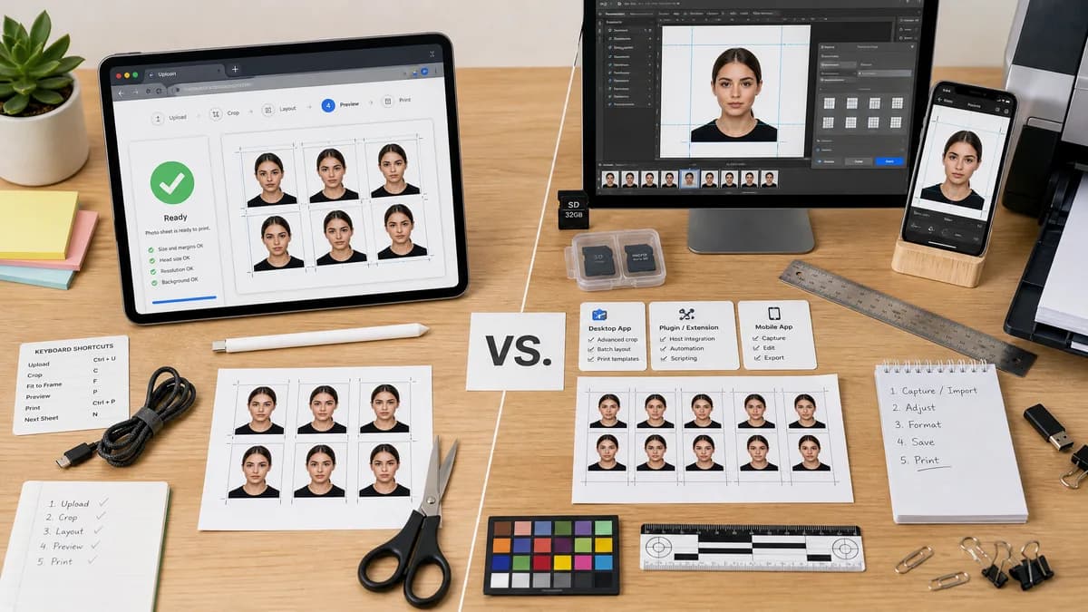 ID Photo Print Sheet Maker vs Passport Photo Apps visual comparison of id photo print sheet maker workflows