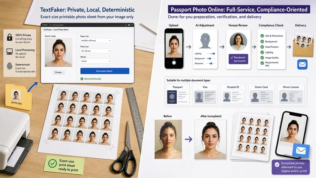 ID Photo Print Sheet Maker vs Passport Photo Online visual comparison of id photo print sheet maker workflows