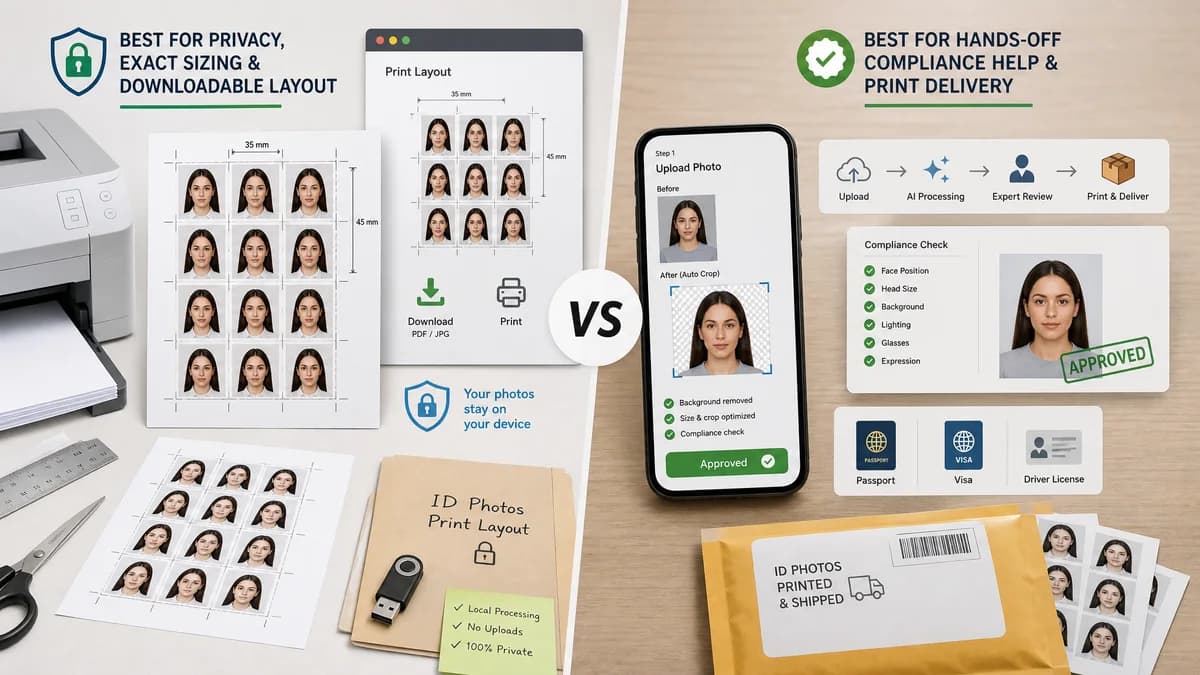 ID Photo Print Sheet Maker vs PhotoAiD visual comparison of id photo print sheet maker workflows