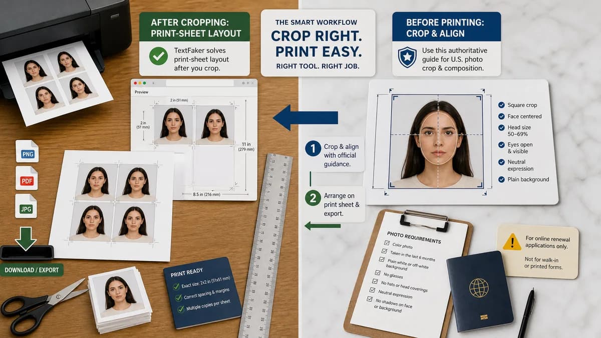 ID Photo Print Sheet Maker vs U.S. Department of State Photo Tool visual comparison of id photo print sheet maker workflows
