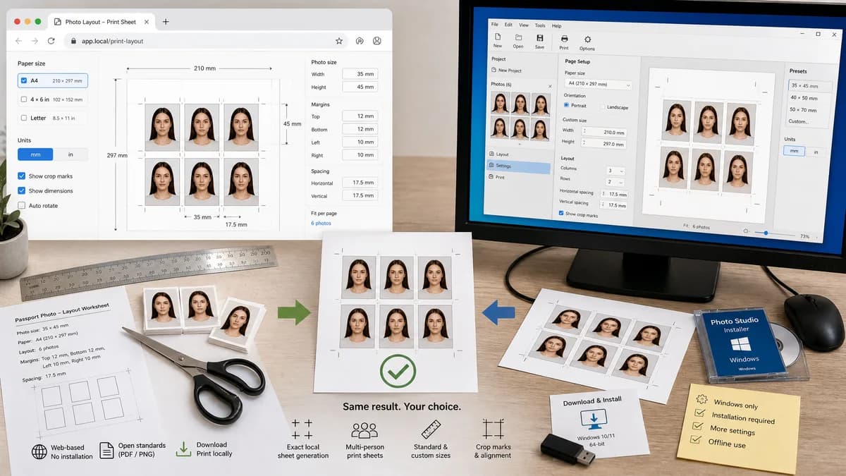 Open Source Alternatives to Passport Photo Software visual comparison with ID Photo Print Sheet Maker
