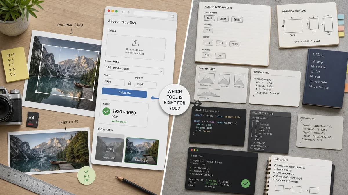 Image Aspect Ratio Calculator vs awesome-typescript Aspect Ratio Calculator visual comparison of image aspect ratio calculator workflows