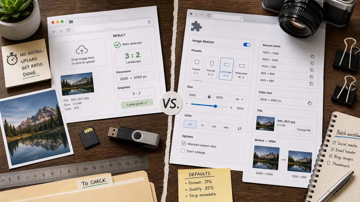 Image Aspect Ratio Calculator vs Image Aspect Ratio Resize Calculator Extension visual comparison of image aspect ratio calculator workflows