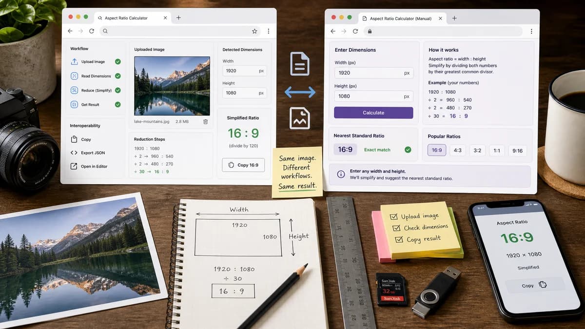 Open Source Alternatives to Calculator Soup visual comparison with Image Aspect Ratio Calculator