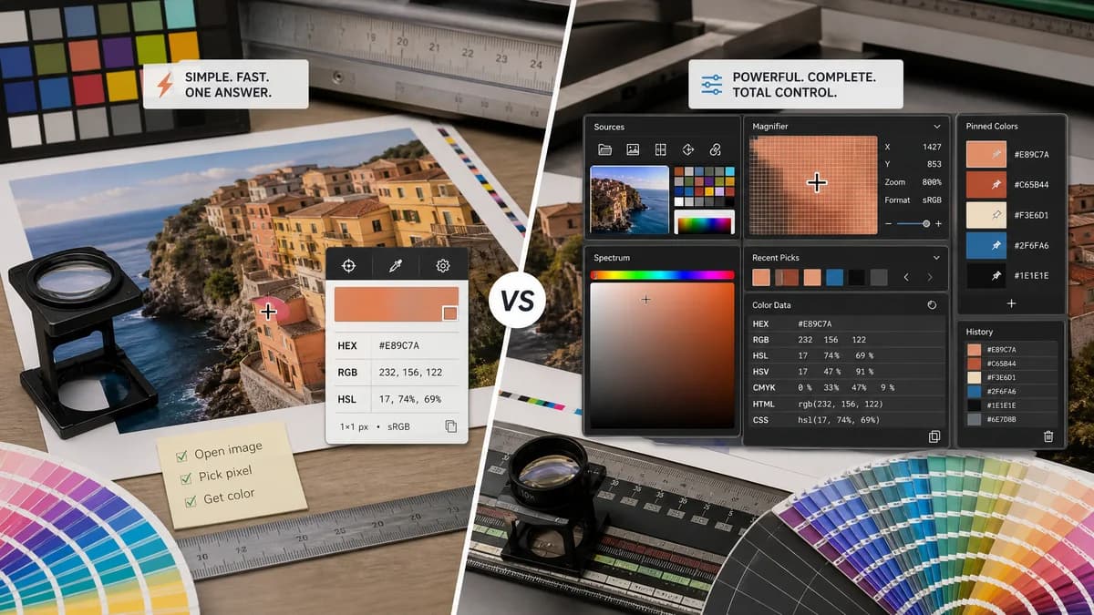 Image Color Picker vs RedKetchup Color Picker visual comparison of image color extraction workflows