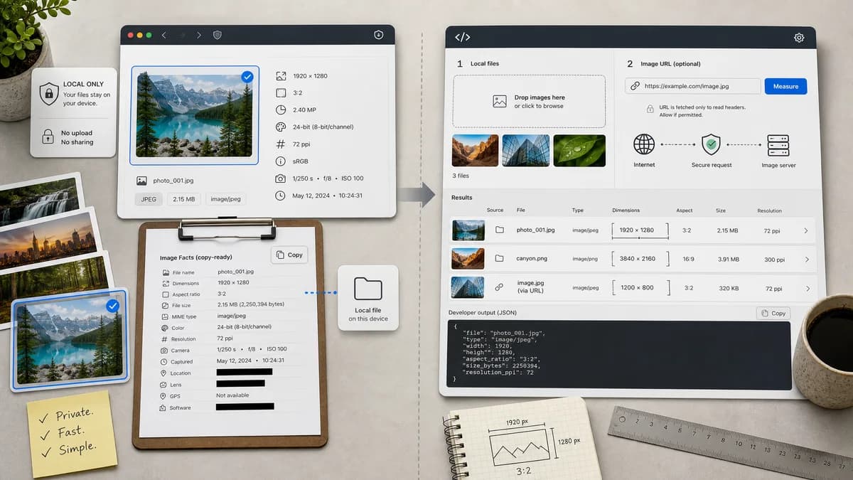 Image Dimensions Checker vs Bug0 Image Size Finder visual comparison of file metadata workflows