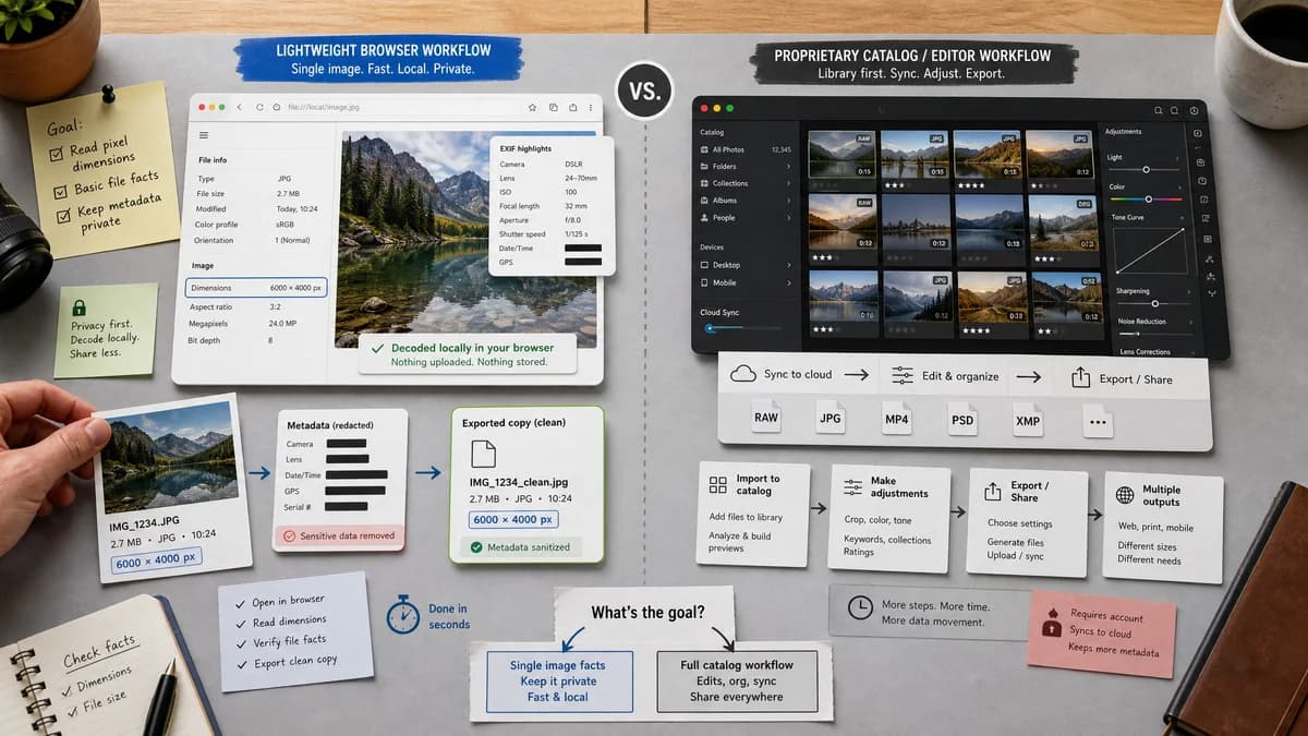 Open Source Alternatives to Adobe Lightroom visual comparison with Image Dimensions Checker