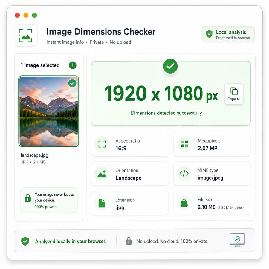 TikTok Safe Zone Checker preview showing a browser-local social creative workflow with copy-ready results