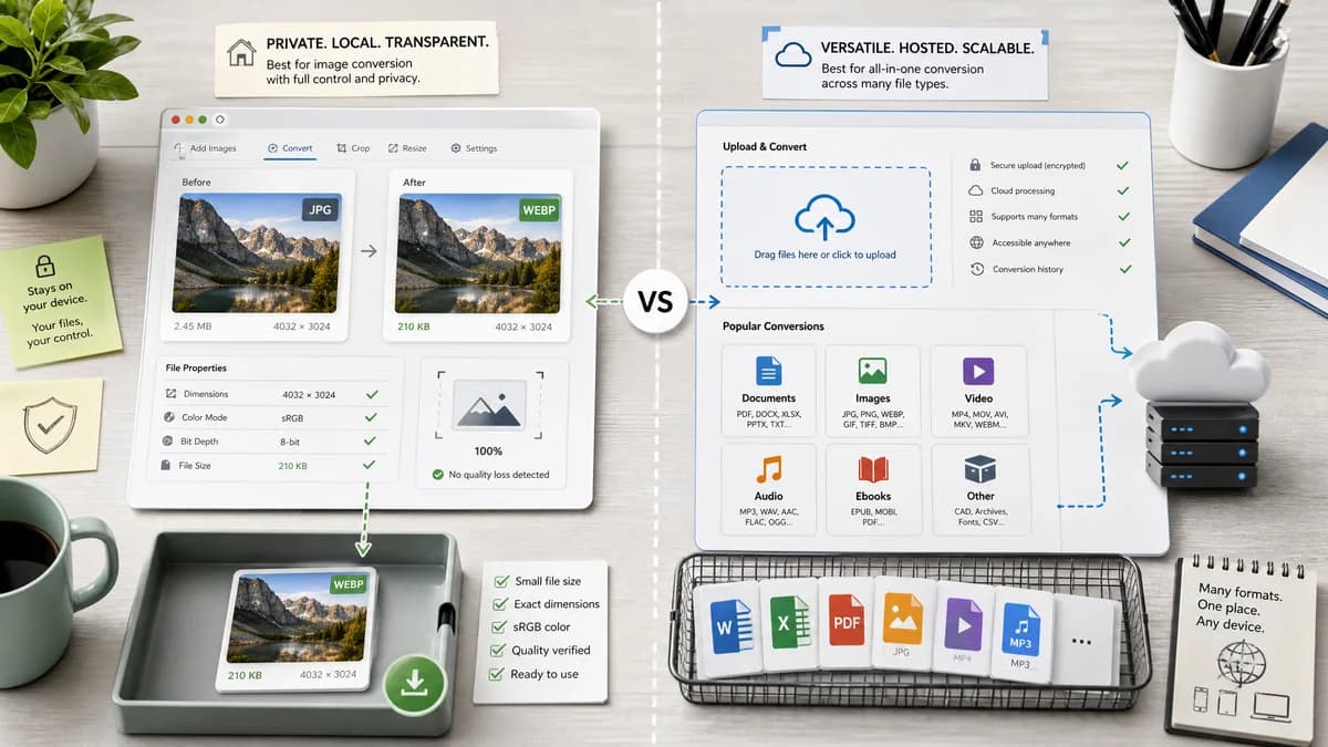 Image Format Converter vs Zamzar visual comparison of image optimization workflows