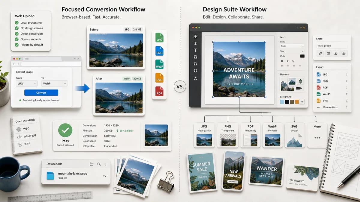 Open Source Alternatives to Adobe Express visual comparison with Image Format Converter