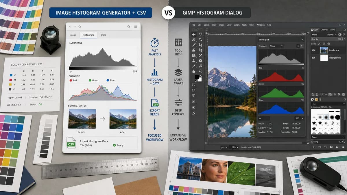 Workflow Histogram Image Histogram Generator + CSV vs GIMP Histogram Dialog