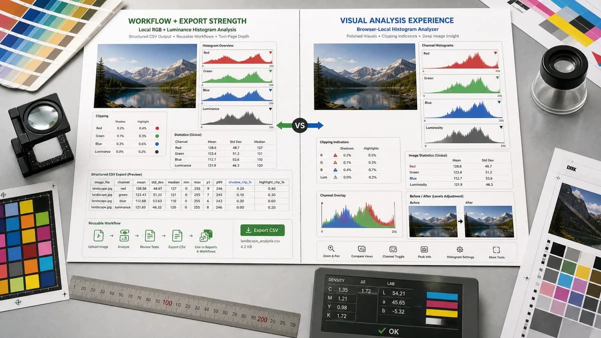 Image Histogram Generator + CSV vs ToolChamp Image Histogram visual comparison of image histogram generator + csv workflows