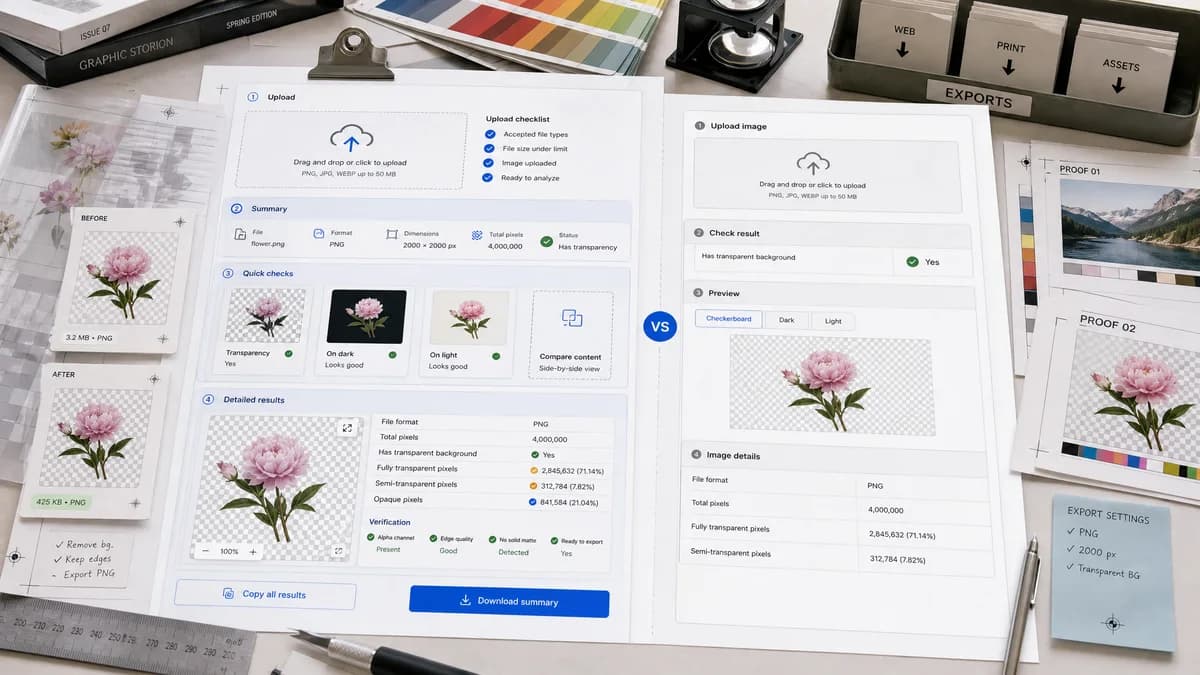 Image Transparency Checker vs Onaircode Image Transparency Checker visual comparison of image optimization workflows