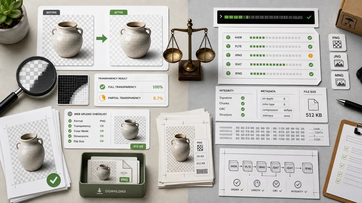 Image Transparency Checker vs pngcheck visual comparison of image optimization workflows