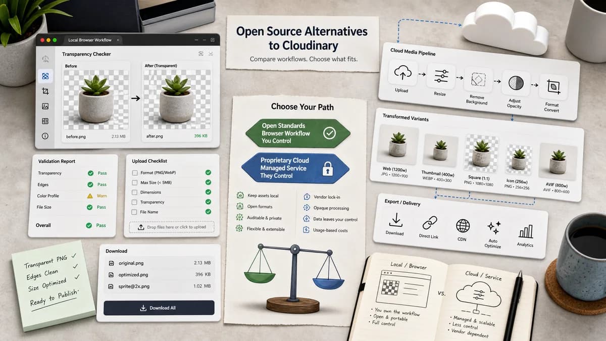 Open Source Alternatives to Cloudinary visual comparison with Image Transparency Checker