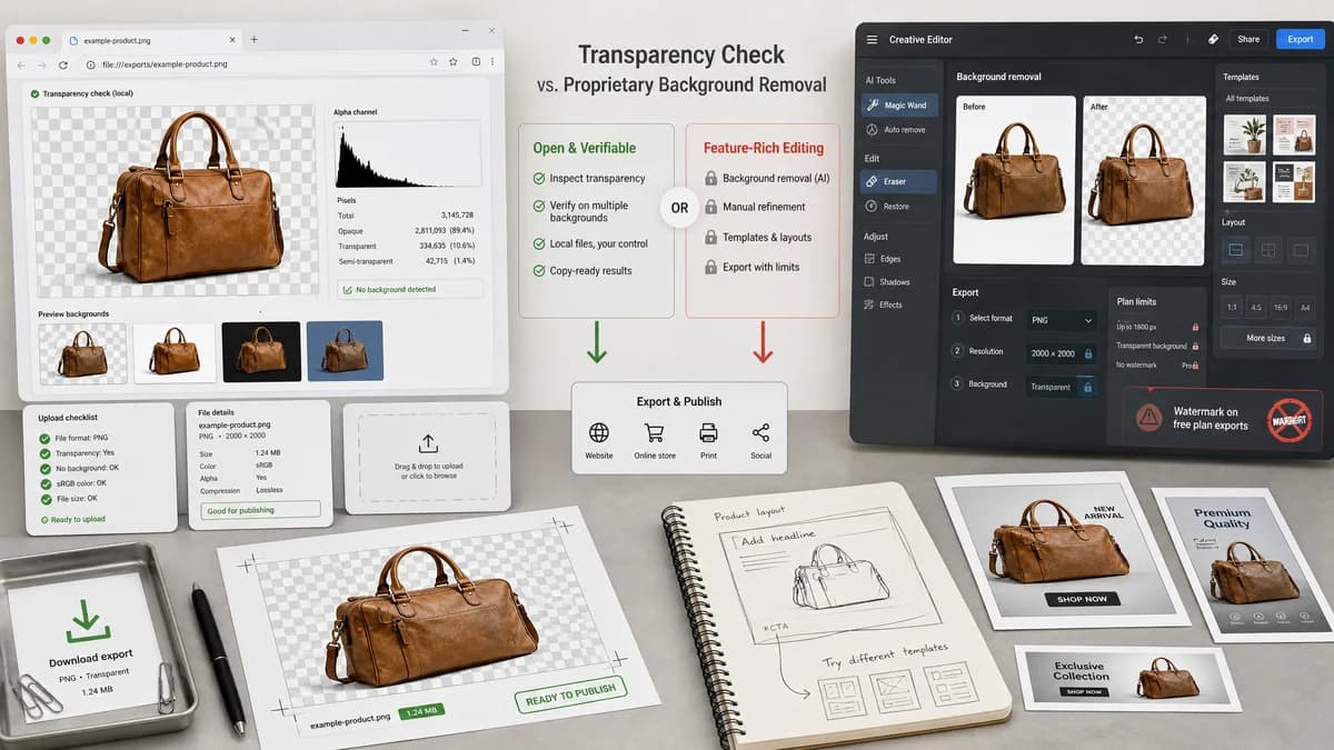 Open Source Alternatives to Kapwing visual comparison with Image Transparency Checker