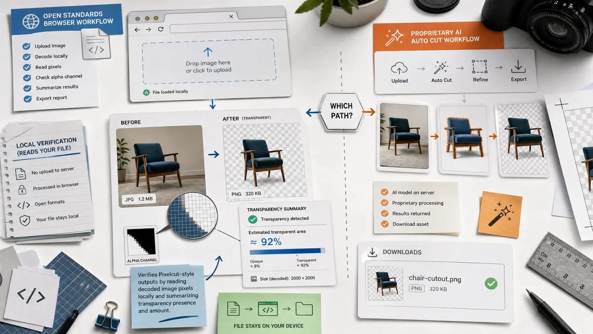 Open Source Alternatives to Pixelcut visual comparison with Image Transparency Checker