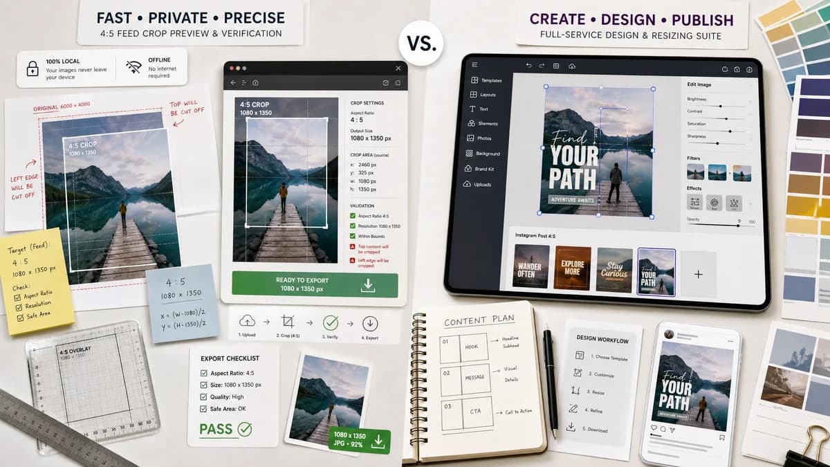 Instagram 4:5 Feed Crop Preview vs Adobe Express Instagram Image Resizer visual comparison of instagram 4:5 feed crop preview workflows