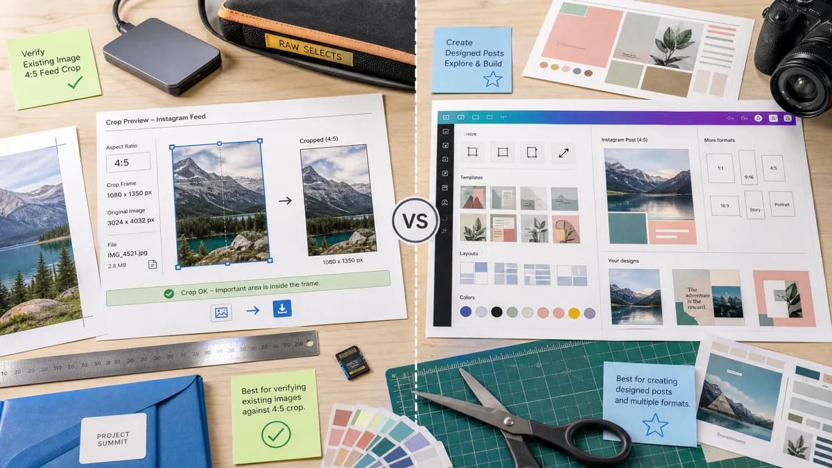 Instagram 4:5 Feed Crop Preview vs Canva Instagram Sizes and Resize Workflows visual comparison of instagram 4:5 feed crop preview workflows