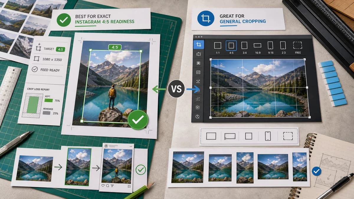Instagram 4:5 Feed Crop Preview vs Img2Go Crop Image visual comparison of instagram 4:5 feed crop preview workflows