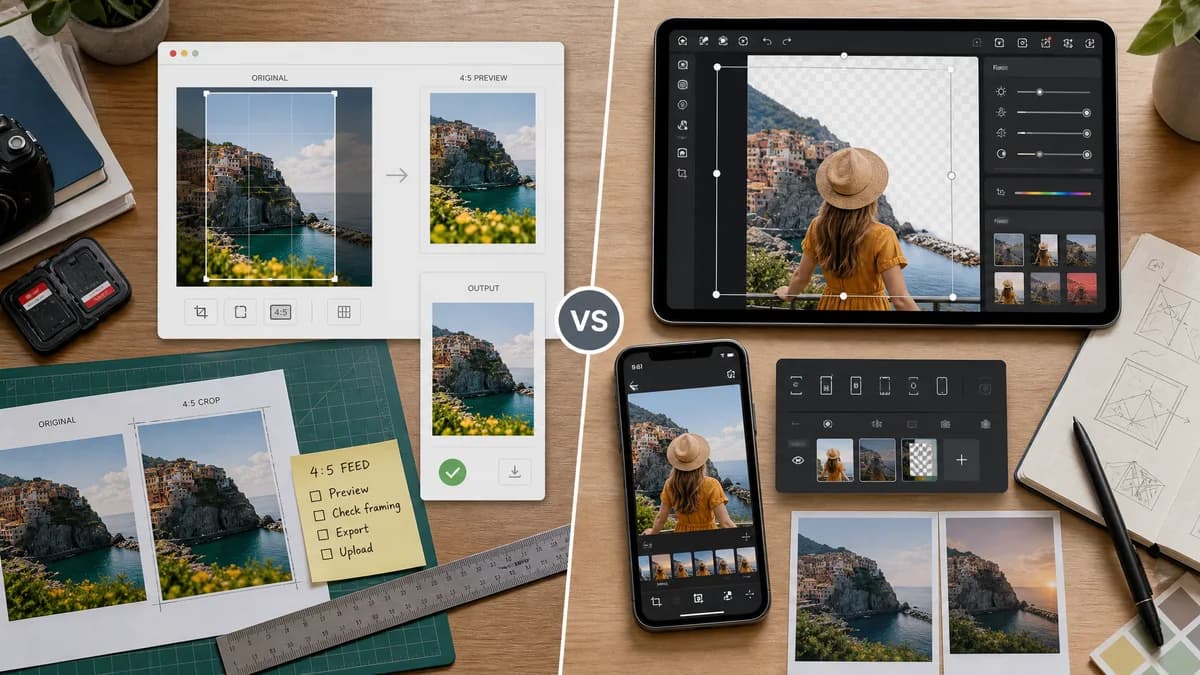 Instagram 4:5 Feed Crop Preview vs Instasize visual comparison of instagram 4:5 feed crop preview workflows