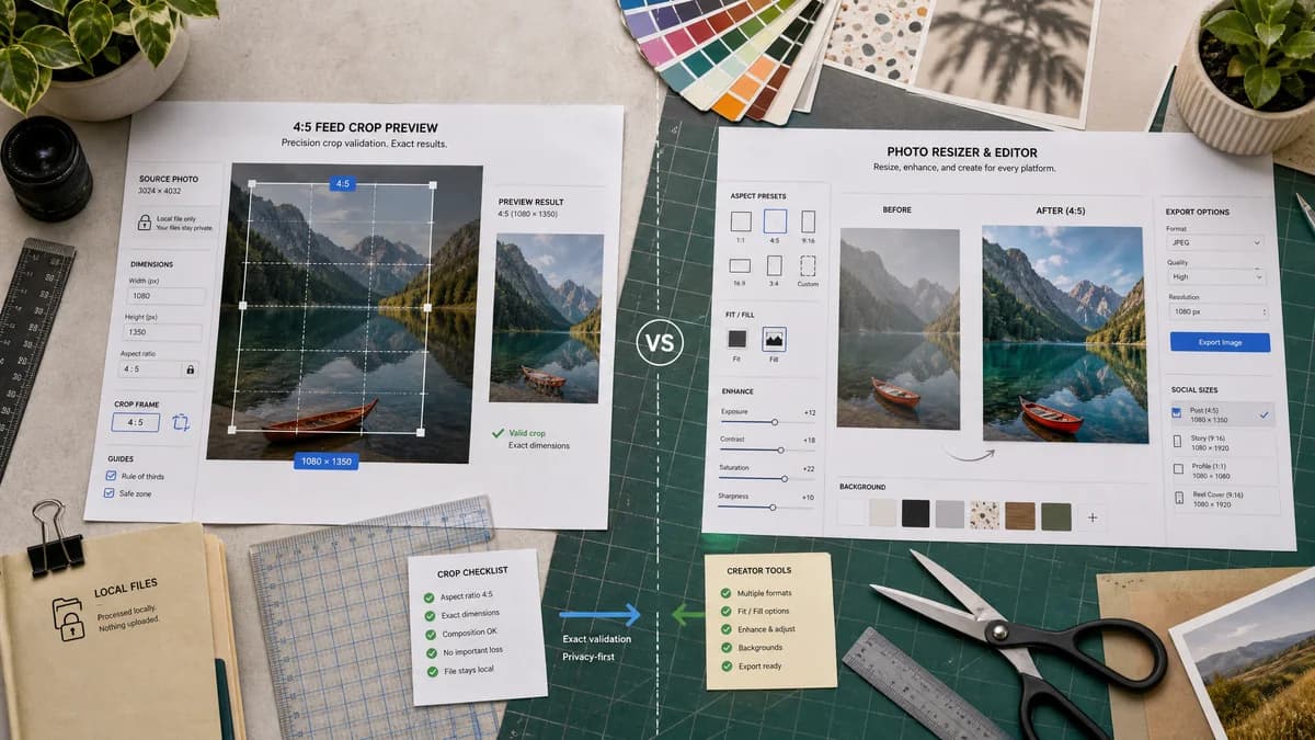 Instagram 4:5 Feed Crop Preview vs Picsart Instagram Photo Resizer visual comparison of instagram 4:5 feed crop preview workflows