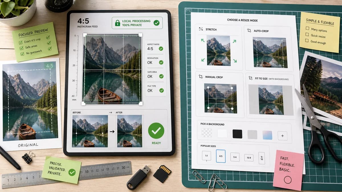 Instagram 4:5 Feed Crop Preview vs Simple Image Resizer Instagram Tool visual comparison of instagram 4:5 feed crop preview workflows