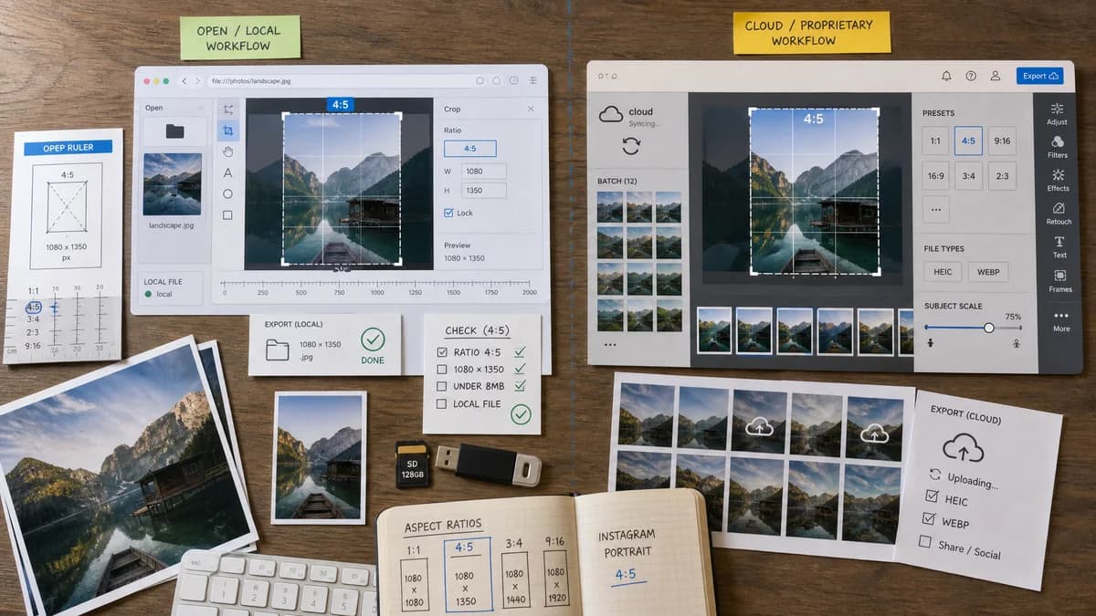 Open Source Alternatives to Fotor visual comparison with Instagram 4:5 Feed Crop Preview