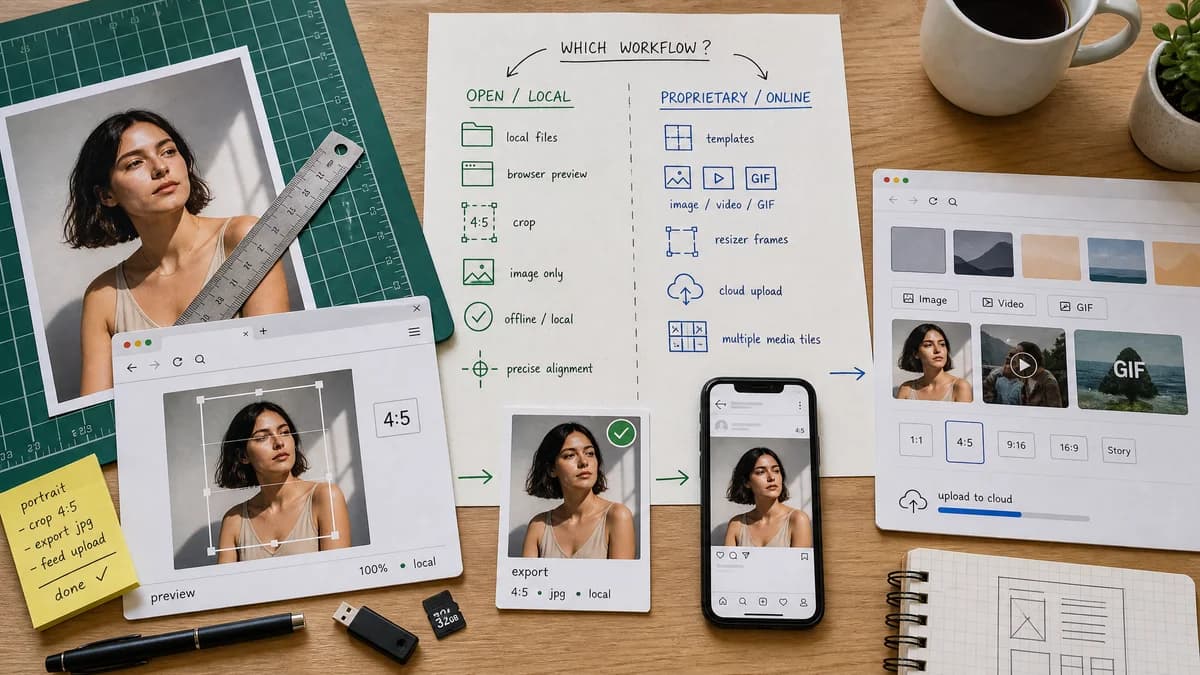 Open Source Alternatives to Kapwing visual comparison with Instagram 4:5 Feed Crop Preview