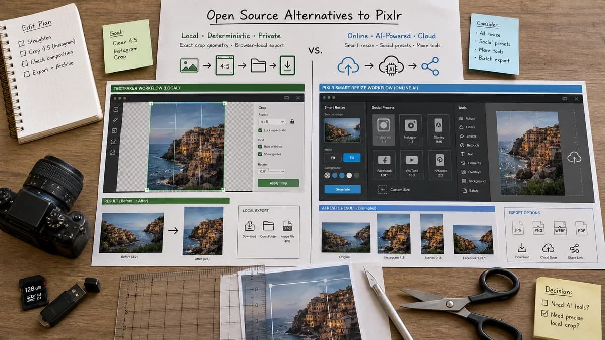 Open Source Alternatives to Pixlr visual comparison with Instagram 4:5 Feed Crop Preview