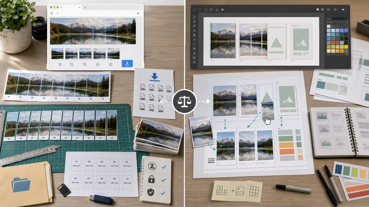 Instagram Carousel Panorama Splitter vs Canva Image Splitter visual comparison of instagram carousel panorama splitter workflows