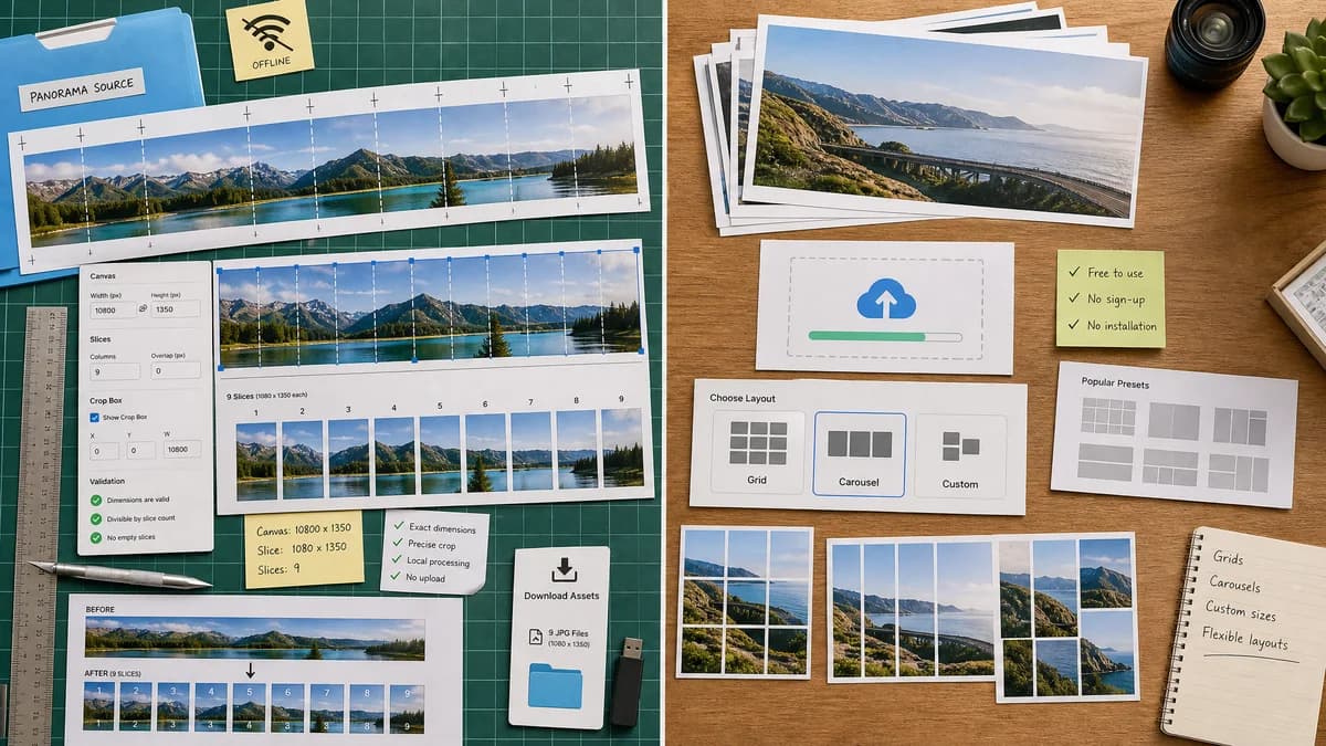 Instagram Carousel Panorama Splitter vs CarouselMaker Image Splitter visual comparison of instagram carousel panorama splitter workflows