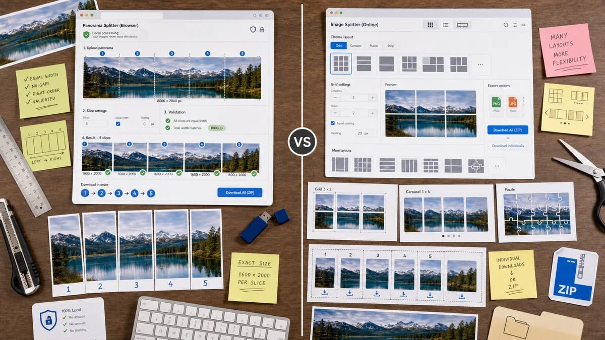 Instagram Carousel Panorama Splitter vs DesignHub Instagram Grid Maker visual comparison of instagram carousel panorama splitter workflows