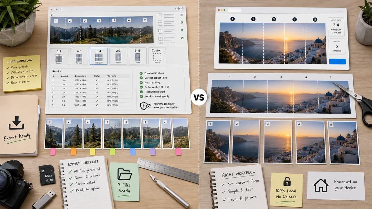 Instagram Carousel Panorama Splitter vs FUTC Instagram Panorama Slicer visual comparison of instagram carousel panorama splitter workflows