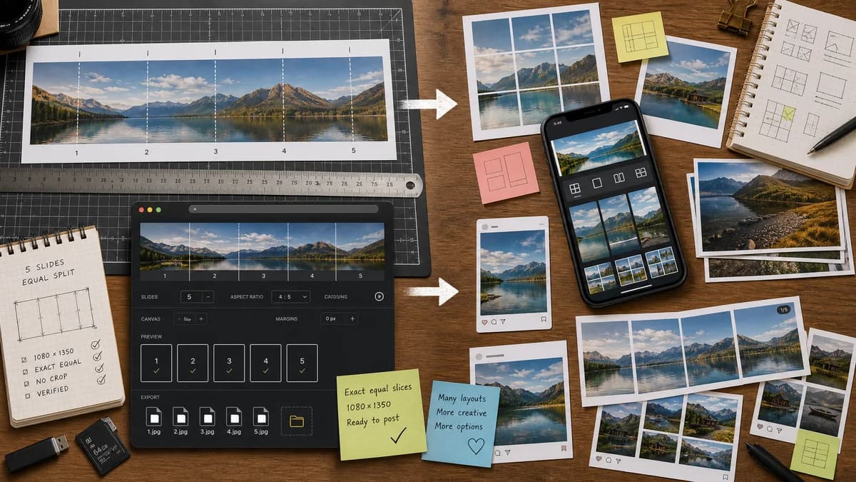 Instagram Carousel Panorama Splitter vs PanoCut visual comparison of instagram carousel panorama splitter workflows