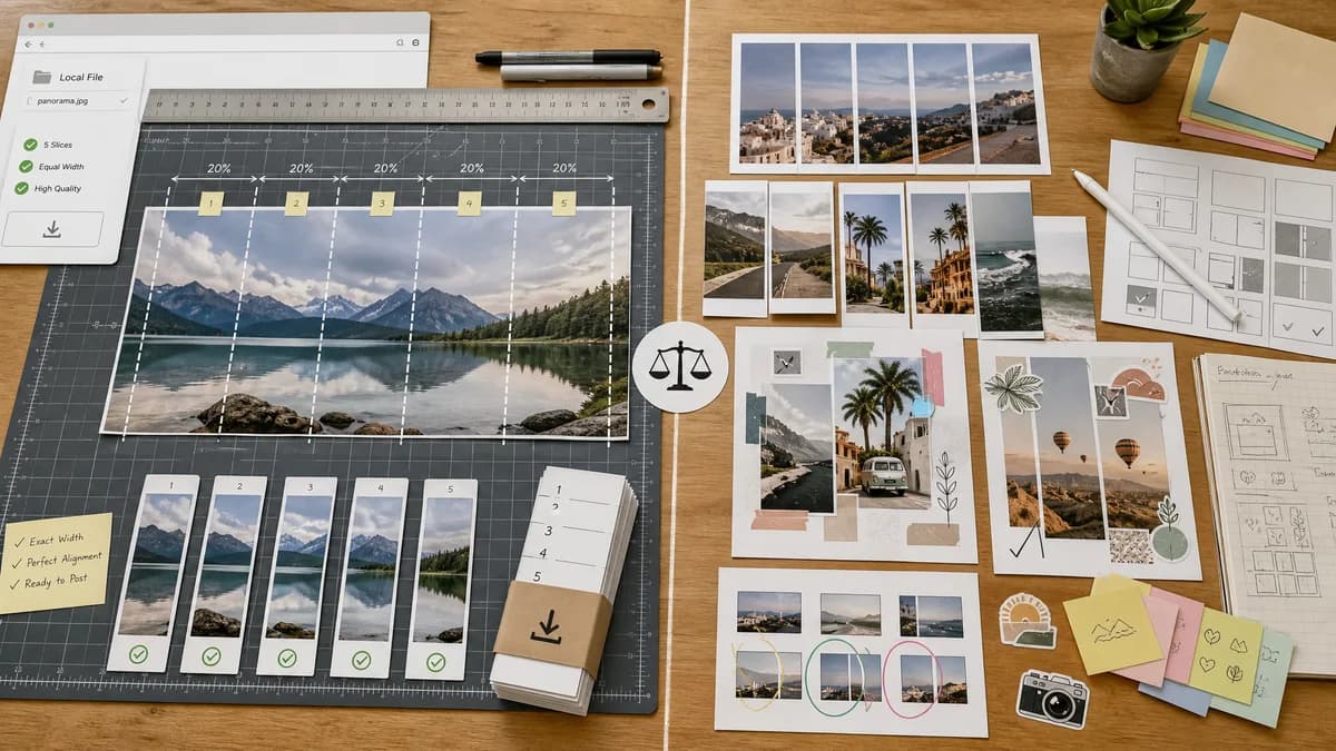 Instagram Carousel Panorama Splitter vs Panorama Scroll Carousel Maker visual comparison of instagram carousel panorama splitter workflows