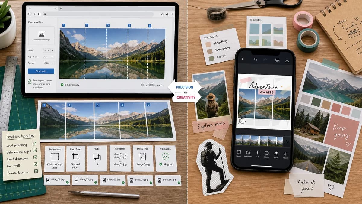 Instagram Carousel Panorama Splitter vs Panoslice visual comparison of instagram carousel panorama splitter workflows