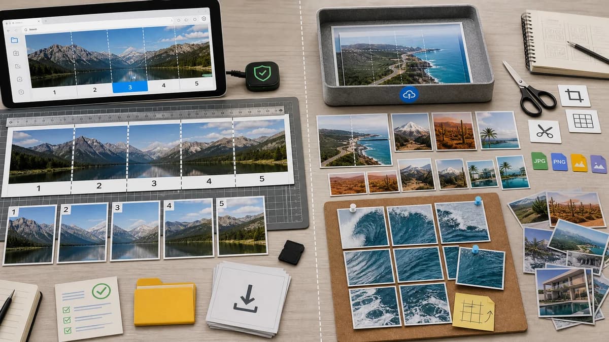 Instagram Carousel Panorama Splitter vs Postcron ImageSplitter visual comparison of instagram carousel panorama splitter workflows