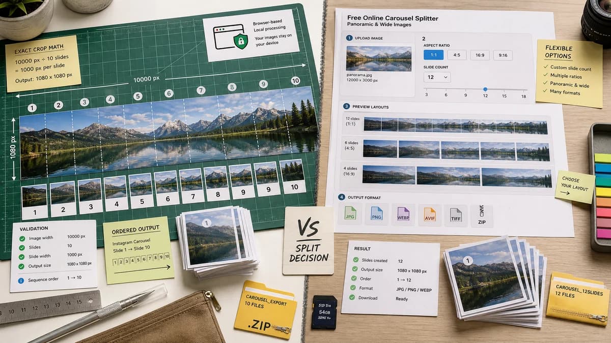 Instagram Carousel Panorama Splitter vs Renderfire Instagram Carousel Splitter visual comparison of instagram carousel panorama splitter workflows