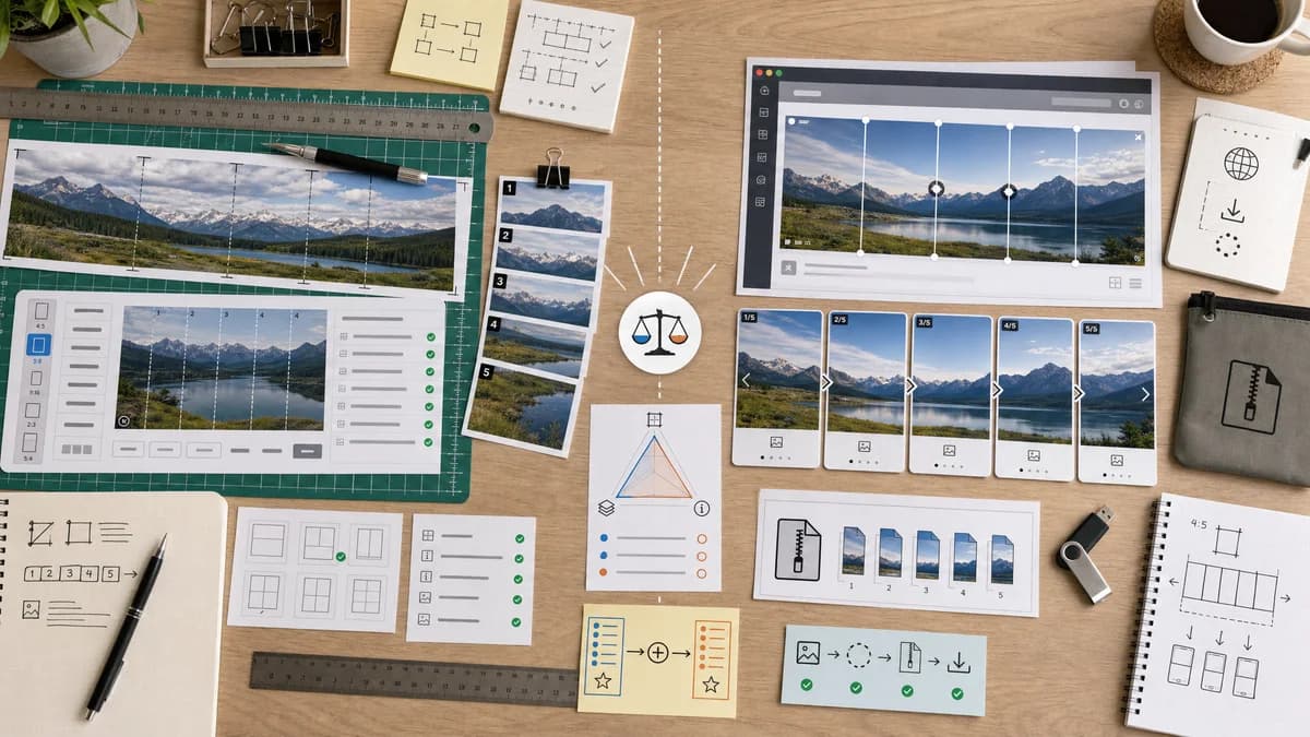 Instagram Carousel Panorama Splitter vs SplitImage.im Instagram Carousel Splitter visual comparison of instagram carousel panorama splitter workflows