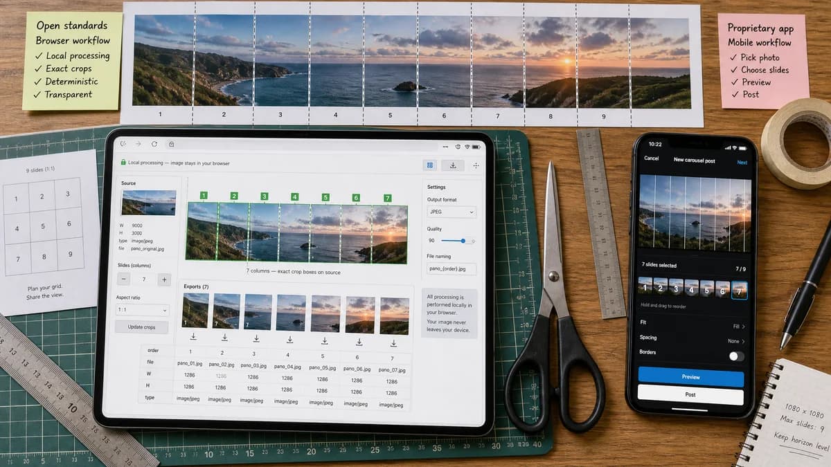 Open Source Alternatives to PanoraSplit visual comparison with Instagram Carousel Panorama Splitter