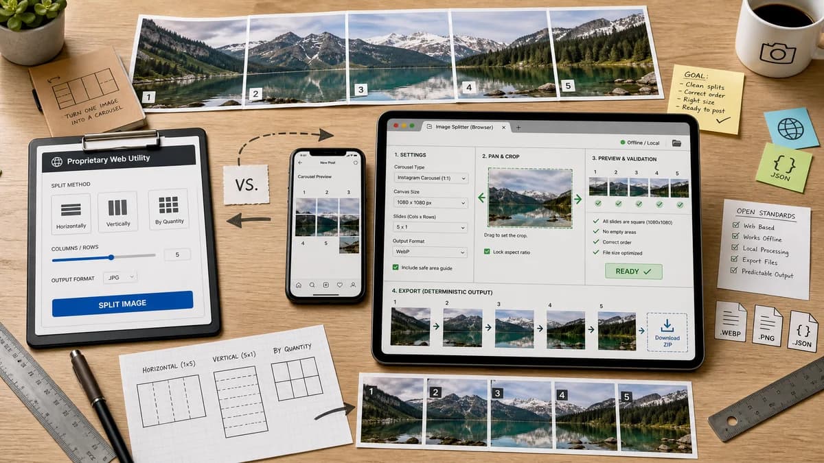 Open Source Alternatives to PineTools Split Image visual comparison with Instagram Carousel Panorama Splitter