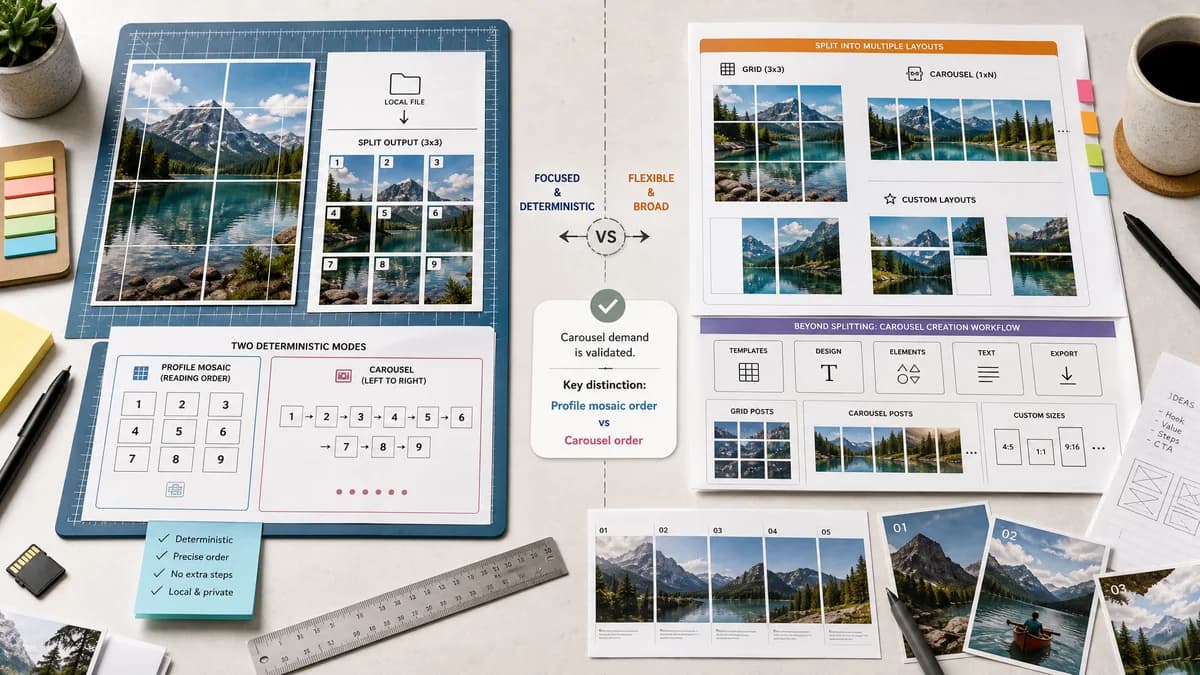 Instagram Grid Splitter vs CarouselMaker Instagram Image Splitter visual comparison of instagram grid splitter workflows