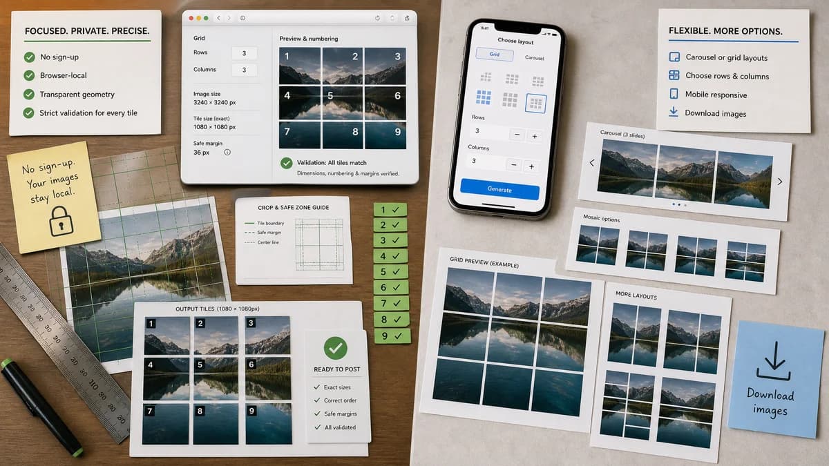 Instagram Grid Splitter vs DesignHub Instagram Grid Maker visual comparison of instagram grid splitter workflows