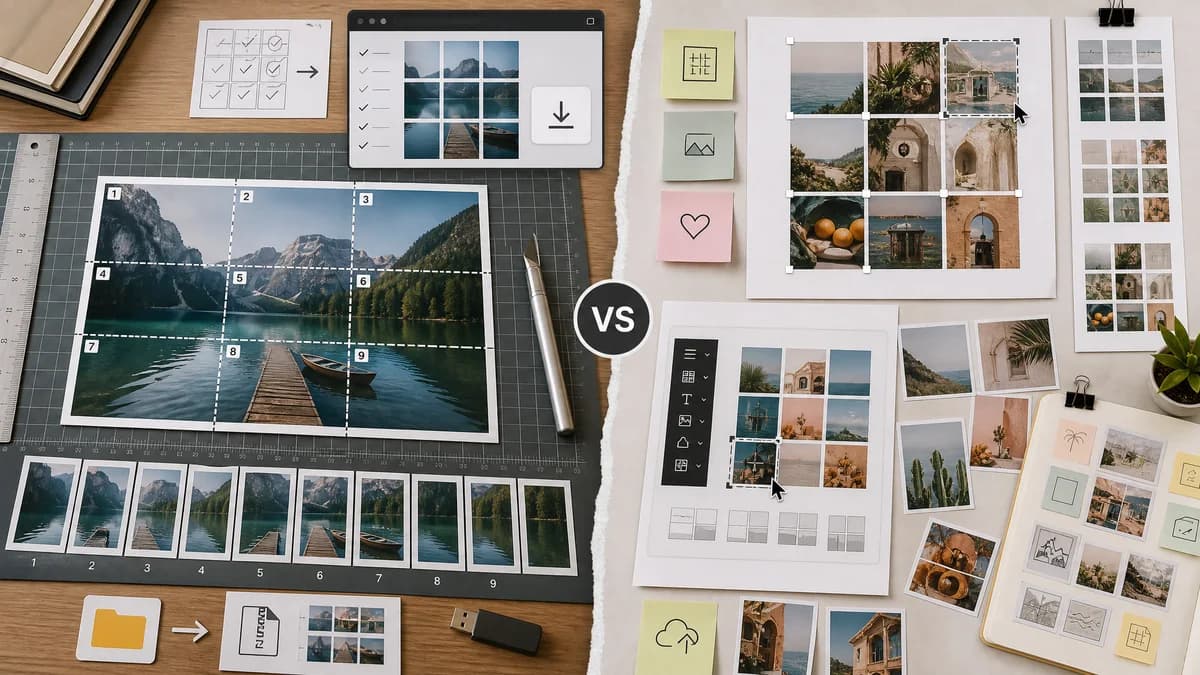 Instagram Grid Splitter vs Kapwing Instagram Grid Template visual comparison of instagram grid splitter workflows