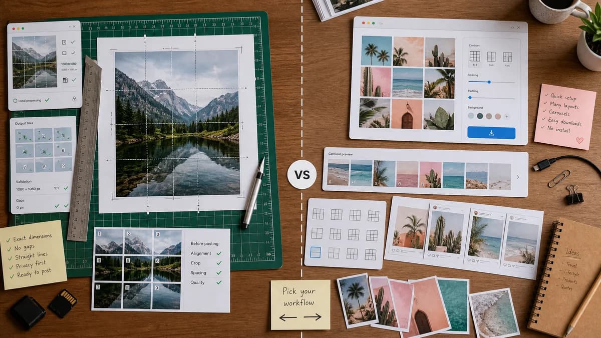 Instagram Grid Splitter vs My Social Boutique Instagram Grid Maker visual comparison of instagram grid splitter workflows