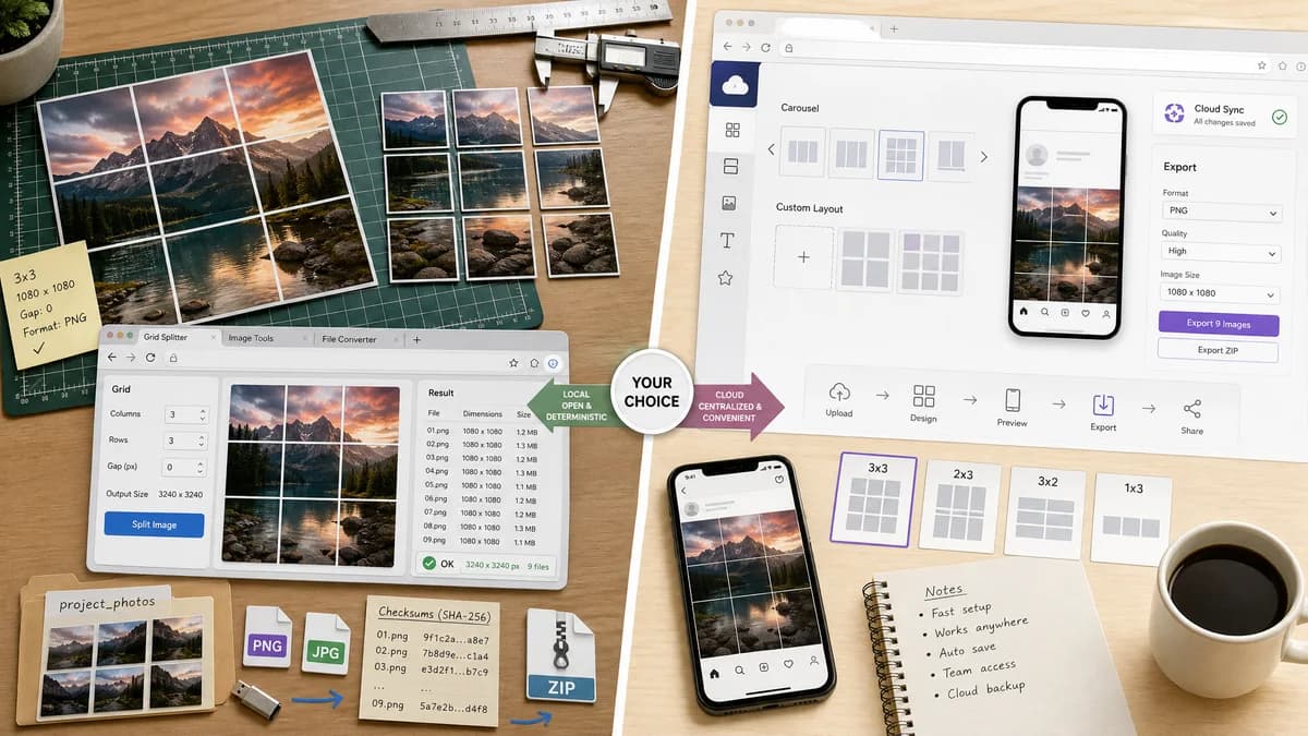 Open Source Alternatives to DesignHub Instagram Grid Maker visual comparison with Instagram Grid Splitter