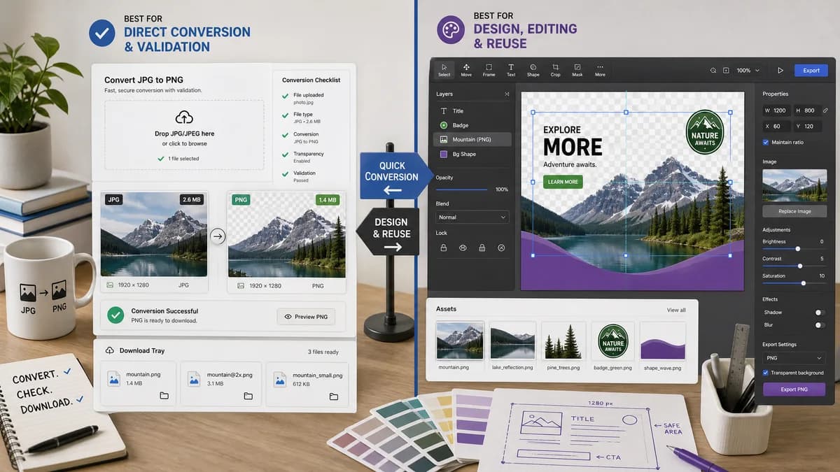 JPG to PNG Converter vs Canva visual comparison of image optimization workflows