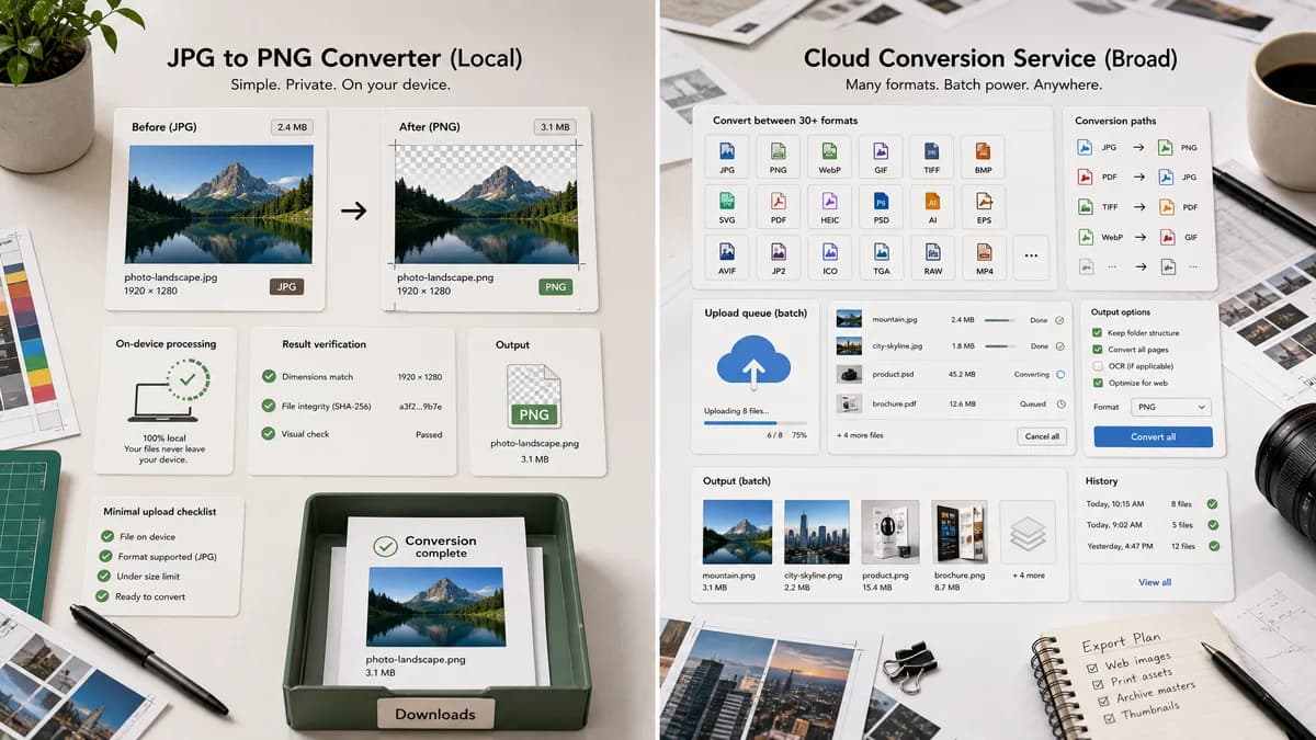 JPG to PNG Converter vs Convertio visual comparison of image optimization workflows