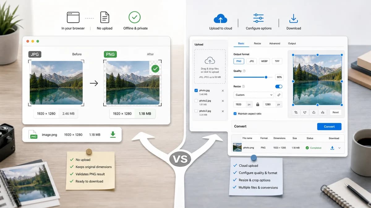 JPG to PNG Converter vs Online-Convert visual comparison of image optimization workflows